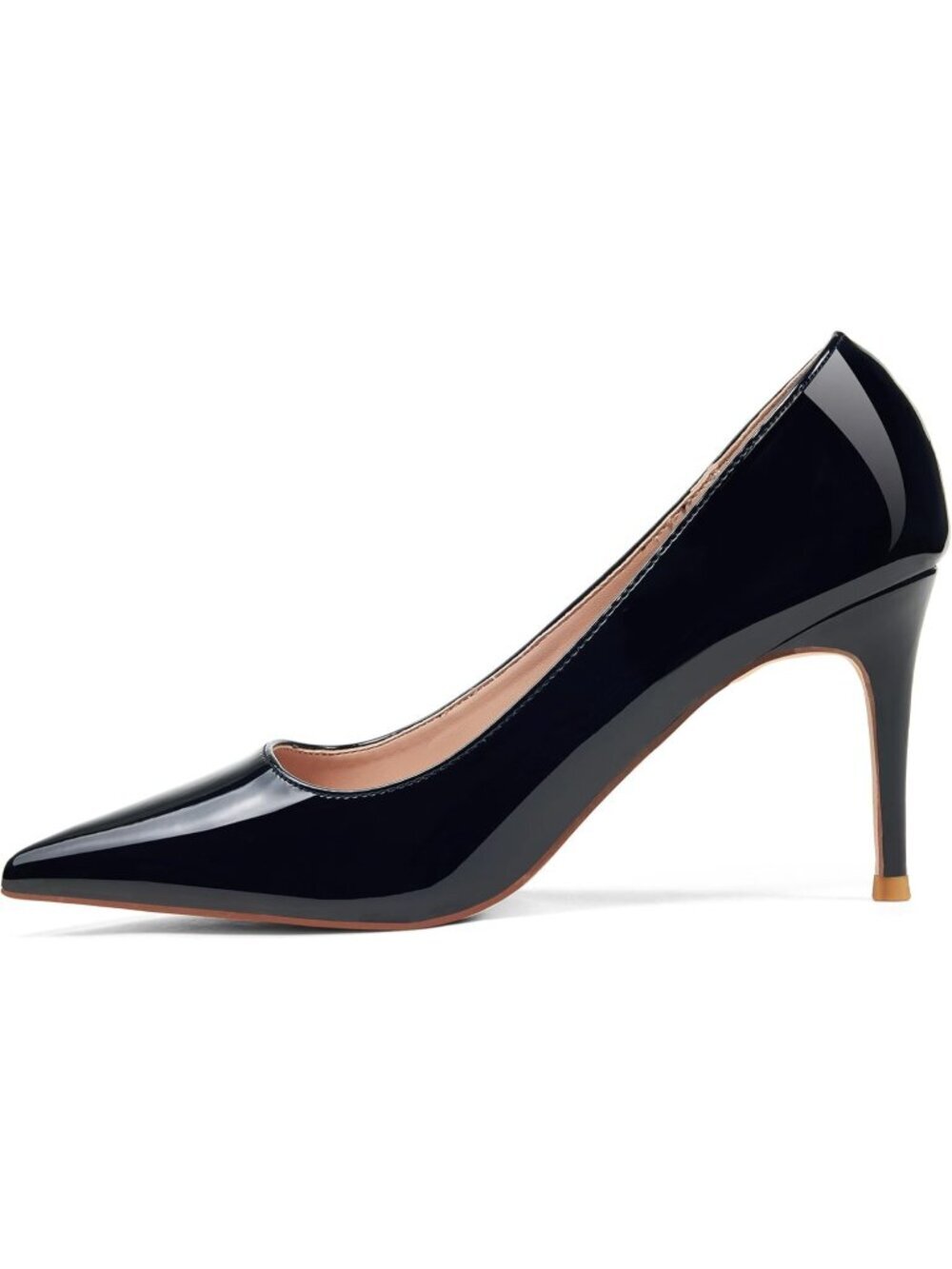 Women's Black Patent Tang Classic Point Pull-on Heeled Pumps Leather Closed Toe